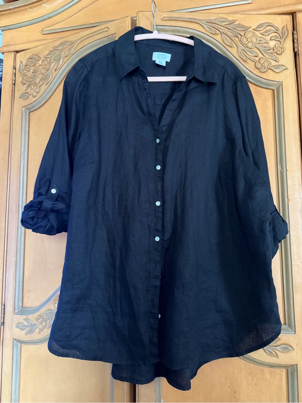 Sigrid Olsen 100% linen black Button-Down Linen Shirt - Picture 2 of 9